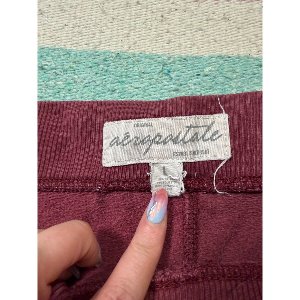 Vintage Y2K Aeropostale 87 Capri Sweatpants Burgundy Cropped Lounge Joggers - Picture 3 of 6